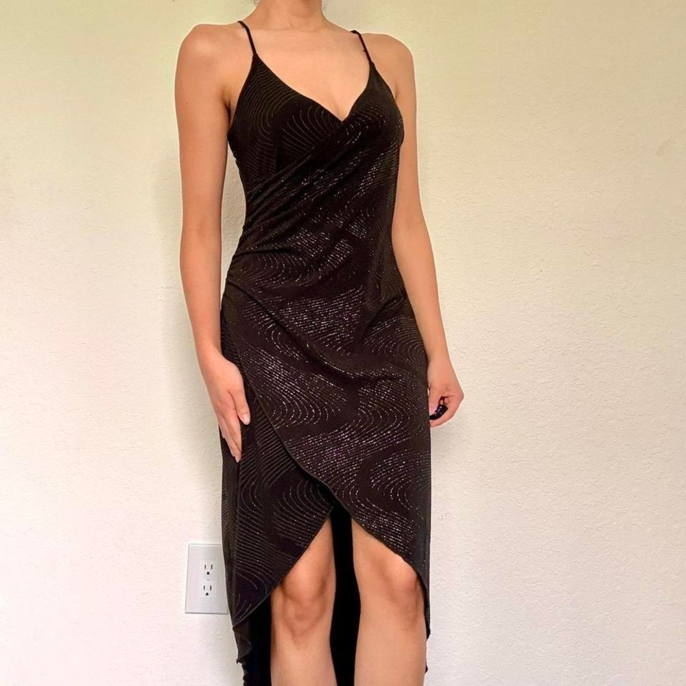 Vintage Papaya black glitter asymmetrical midi dress - Picture 2 of 7